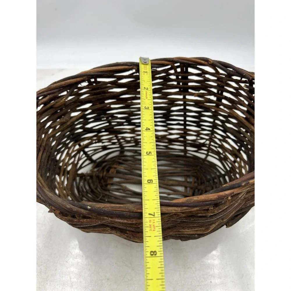 Rustic Woven Grapevine Basket with Twisted Handle Brown Oval Farmhouse Decor